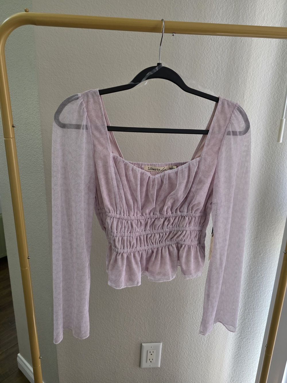Liberty Love Lavender Sheer-Sleeve Smocked Crop Top